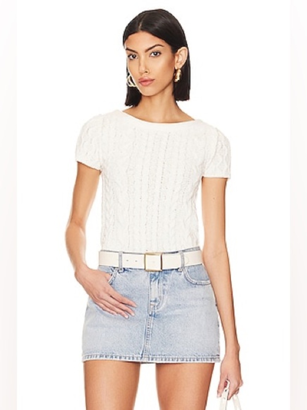 Free People Baby Cable Tee in Ivory Off White Size Small Cotton Blend Boho